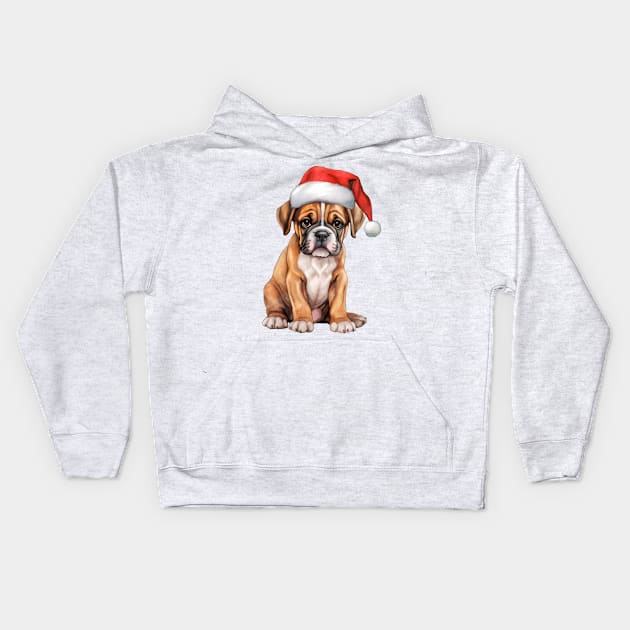 Boxer Dog in Santa Hat Kids Hoodie by Chromatic Fusion Studio